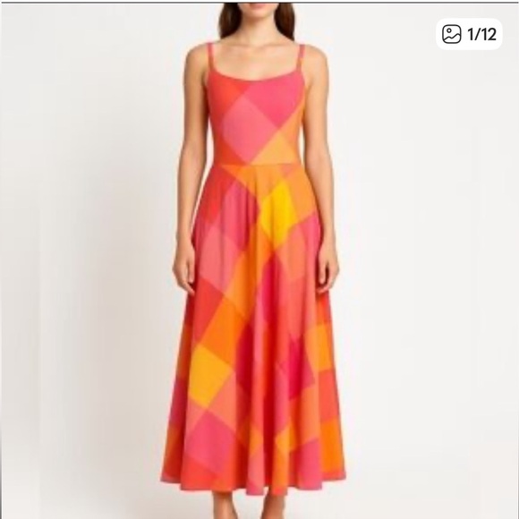 Liz Claiborne Dresses & Skirts - Liz Claiborne Vtg 90s Linen Cotton Blend Plaid Full Skirt Sunset Maxi Dress - 8